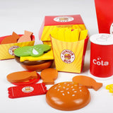 Maxbell Wooden Burger Fries Deluxe Dinner Set Kitchen Pretend Food Toy for Toddlers