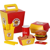 Maxbell Wooden Burger Fries Deluxe Dinner Set Kitchen Pretend Food Toy for Toddlers