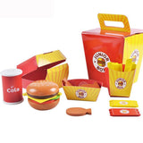 Maxbell Wooden Burger Fries Deluxe Dinner Set Kitchen Pretend Food Toy for Toddlers