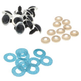 Maxbell 10pcs Plastic Safety Toy Eyes + Glitter Nonwovens + Washer 16mm Light Blue