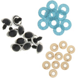 Maxbell 10pcs Plastic Safety Toy Eyes + Glitter Nonwovens + Washer 24mm Light Blue