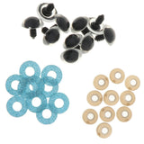 Maxbell 10pcs Plastic Safety Toy Eyes + Glitter Nonwovens + Washer 24mm Light Blue