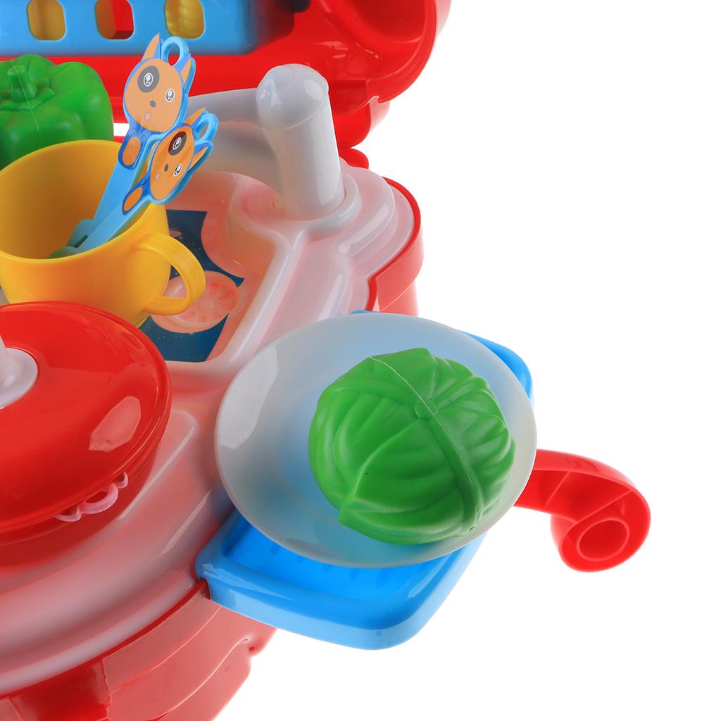 Maxbell Kitchen Role Play Set Pretend Play Toy Kit for Kid with Portable Case Red