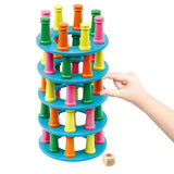 Maxbell Wooden Stacking Pisa Tower Building Block Baby Toddler Toy Balance Game Blue