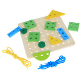 Maxbell Wooden Threading Board Toy Lacing Tracing Geometric Shapes Puzzle Education