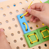 Maxbell Wooden Threading Board Toy Lacing Tracing Geometric Shapes Puzzle Education