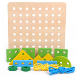 Maxbell Wooden Threading Board Toy Lacing Tracing Geometric Shapes Puzzle Education