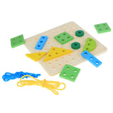 Maxbell Wooden Threading Board Toy Lacing Tracing Geometric Shapes Puzzle Education