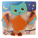 Maxbell Montessori Wooden 3D Animals Jigsaw Puzzle Board Kids Toys Gift Owl