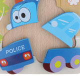 Maxbell Montessori Wooden 3D Animals Jigsaw Puzzle Board Kids Toys Gift Police car