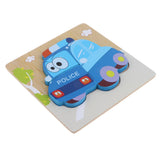 Maxbell Montessori Wooden 3D Animals Jigsaw Puzzle Board Kids Toys Gift Police car