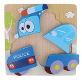 Maxbell Montessori Wooden 3D Animals Jigsaw Puzzle Board Kids Toys Gift Police car