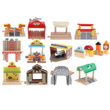 Maxbell Wooden Railway Train Set Building Accessories for Kids Gift Train Station