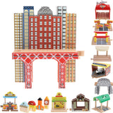 Maxbell Wooden Railway Train Set Building Accessories for Kids Gift Train Station