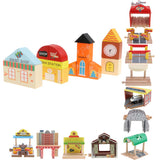 Maxbell Wooden Railway Train Set Building Accessories for Kids Gift Train Station