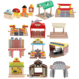 Maxbell Wooden Railway Train Set Building Accessories for Kids Gift Train Station