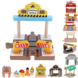 Maxbell Wooden Railway Train Set Building Accessories for Kids Gift Train Station