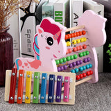 Maxbell Cute 3 In 1 Wooden Educational Toy Xylophone Musical Pounding Toy Unicorn