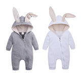 Maxbell Cotton Big Ear Bunny Zipper Jumpsuit Climbing Clothes Gray (0-3 Months)