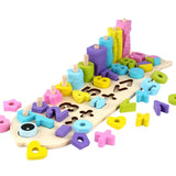 Maxbell Wooden Shape Sorter Puzzle Toys - Number 3 in 1 Matching Board Stacking Toy