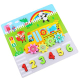 Maxbell Kids Cartoon Gear Animal Wooden Puzzle Toys Math Learning Grab Board Number