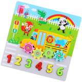 Maxbell Kids Cartoon Gear Animal Wooden Puzzle Toys Math Learning Grab Board Number