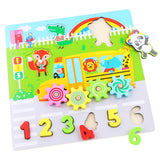 Maxbell Kids Cartoon Gear Animal Wooden Puzzle Toys Math Learning Grab Board Number