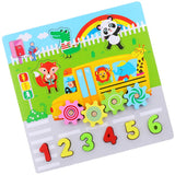 Maxbell Kids Cartoon Gear Animal Wooden Puzzle Toys Math Learning Grab Board Number