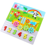 Maxbell Kids Cartoon Gear Animal Wooden Puzzle Toys Math Learning Grab Board Number