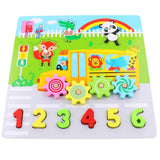 Maxbell Kids Cartoon Gear Animal Wooden Puzzle Toys Math Learning Grab Board Number