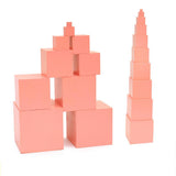 Max Wooden Cube Building Blocks Montessori Educational Material for Kids Pink