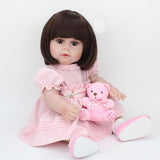 Maxbell 45cm Realistic Silicone Reborn Baby Girl Doll Model in Pink Dress Kids Gift