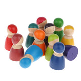 Max 12 Pieces Rainbow Wooden Peg Dolls People Dolls Decorative Craft Kids Toys