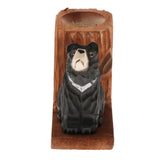 Max Creative Solid Wood Carving Animal Pen Holder Collection Gift Black Bear