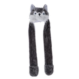 Maxbell Cartoon Kids Adults Winter Fuzzy Animal Hat Scarf Gloves Husky