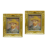 Maxbell 2pcs 1:12 Dollhouse Gold Picture Frame Decor Accessories Self-portrait