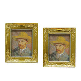 Maxbell 2pcs 1:12 Dollhouse Gold Picture Frame Decor Accessories Self-portrait