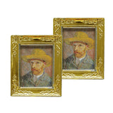 Maxbell 2pcs 1:12 Dollhouse Gold Picture Frame Decor Accessories Self-portrait