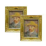 Maxbell 2pcs 1:12 Dollhouse Gold Picture Frame Decor Accessories Self-portrait