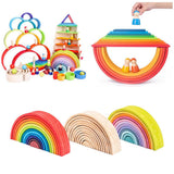 Maxbell 12x Wooden Rainbow Blocks Arch Stacking Nesting Kids Hand-Eye Puzzle Toy A