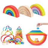 Maxbell 12x Wooden Rainbow Blocks Arch Stacking Nesting Kids Hand-Eye Puzzle Toy A