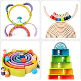 Maxbell 12x Wooden Rainbow Blocks Arch Stacking Nesting Kids Hand-Eye Puzzle Toy B