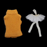 Maxbell Knitted Turtleneck Vest and Tulle Skirt for 1/12 OB11 Doll Clothes White