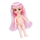 Maxbell Flexible 16cm 13 Jointed 1/12 Mini Girl Doll Nude Body Pink Straight Hair