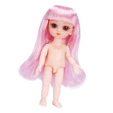 Maxbell Flexible 16cm 13 Jointed 1/12 Mini Girl Doll Nude Body Pink Straight Hair