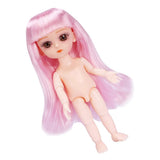 Maxbell Flexible 16cm 13 Jointed 1/12 Mini Girl Doll Nude Body Pink Straight Hair