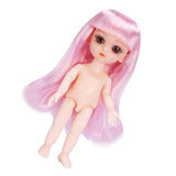 Maxbell Flexible 16cm 13 Jointed 1/12 Mini Girl Doll Nude Body Pink Straight Hair