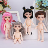 Maxbell Flexible 16cm 13 Jointed 1/12 Mini Girl Doll Nude Body Pink Straight Hair