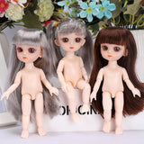 Maxbell Flexible 16cm 13 Jointed 1/12 Mini Girl Doll Nude Body Pink Straight Hair
