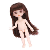 Maxbell Flexible 16cm 13 Jointed 1/12 Mini Girl Doll Nude Body Brown Straight Hair